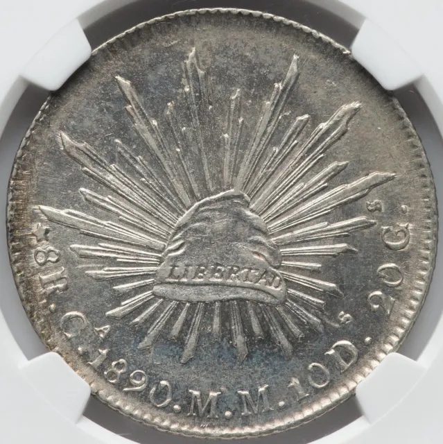Mexico Silver 8 Reales 1890-Ca MM, Chihuahua Mint! NGC MS-61! Amazing coin!