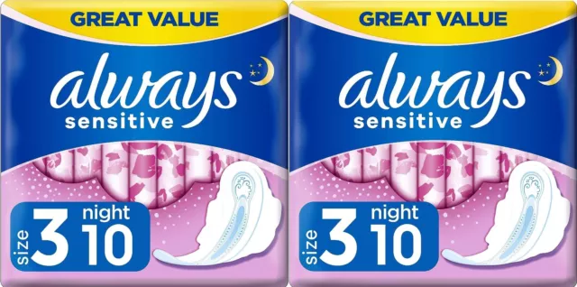 Always Sensitive Night Ultra Sanitärpolster Handtücher mit Flügeln, Größe 3 - 20er Pack