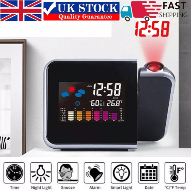 Smart Alarm Clock Digital LED Projector LCD Display Temperature Time Projection