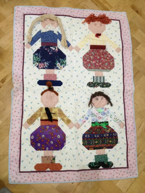 Retro/Antique Handmade PATCHWORK PRAM COT BLANKET applique Rag dolls & animals