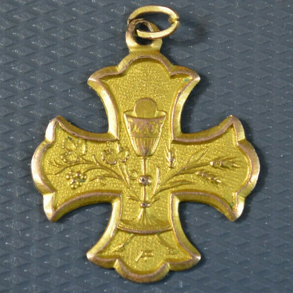 Médaille Religieuse Ancienne Argent Ajourée - Poinçon Tête De Sanglier Et Calice Or - H. 2,8 Cm - Art Nouveau 1900