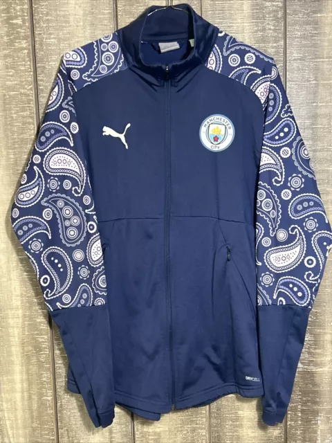 Manchester City Puma DryCELL Blue Lilac Paisley Zip Up Jacket Mens Small NO WEAR