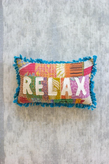 Kalalou Boho Relax Kantha Pillow With Multi Finish NRV2250