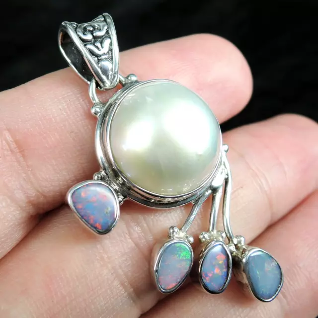 925 Sterlingsilber Doppel Opal &amp; Weiß Mabe Perle Anhänger...