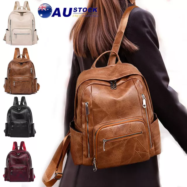 Women Soft PU Leather Backpacks Shoulder Bag Zip Travel School Bag Rucksack AU