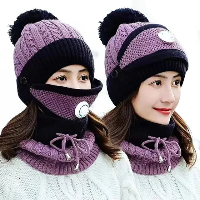 Conjunto de bufanda y máscara de gorro de invierno para mujer, grueso y cálido