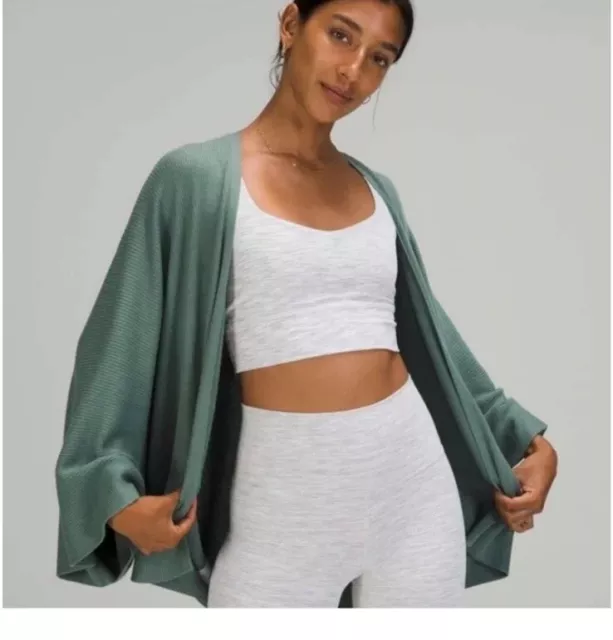 Lululemon Cashlu Knit Textured Wrap Tidewater Teal Cashmere Blend Size L/XL?
