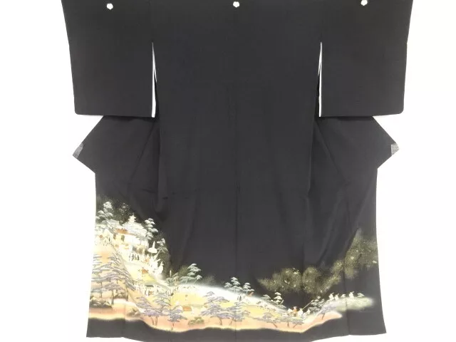 82971# Japanese Kimono / Antique Tomesode / Juko-Ori / Daimyos Procession  / Art