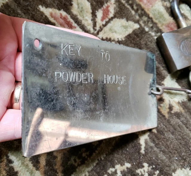 Vtg Mining Explosive Powder House Brass Key Tag Pad Lock Gold Mine 7