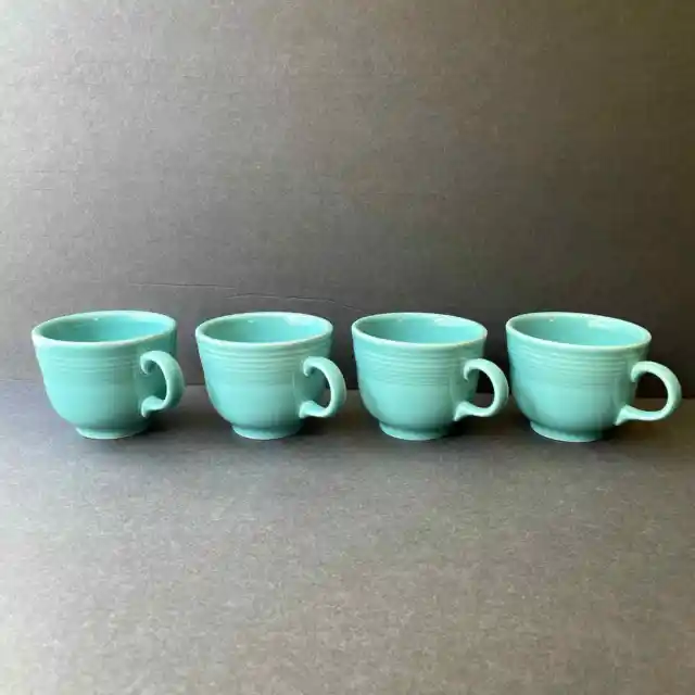 Set of 4 Vintage Fiesta Turquoise Teacups Homer Laughlin USA 8oz