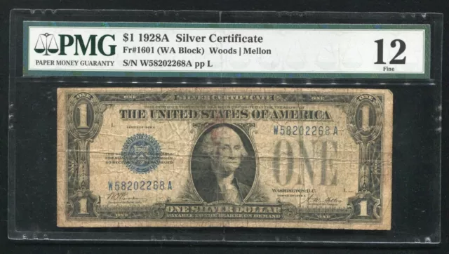 Fr. 1601 1928-A $1 One Dollar “Funnyback” Silver Certificate Pmg Fine-12
