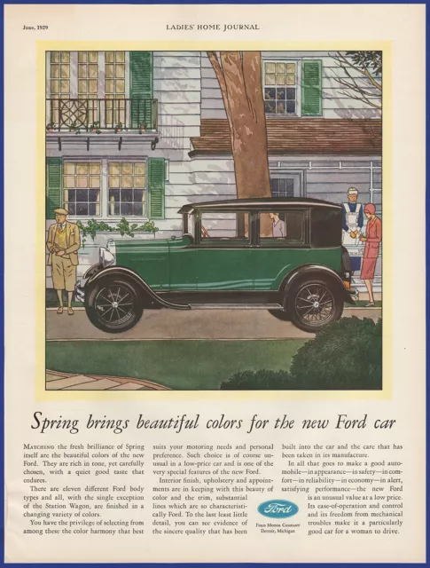 Vintage 1929 FORD Model T Fordor Sedan Closed Motor Car Ephemera 1920's Print Ad