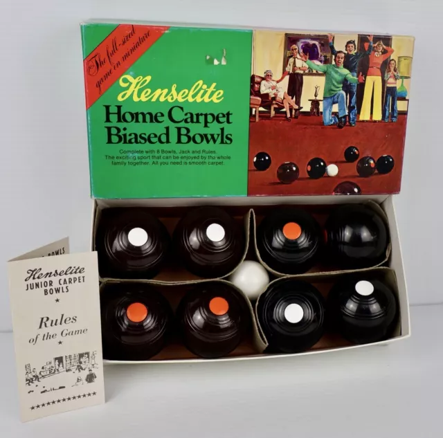 Vintage Henselite Indoor Home Carpet Bowls Set Boxed w Instructions Biased