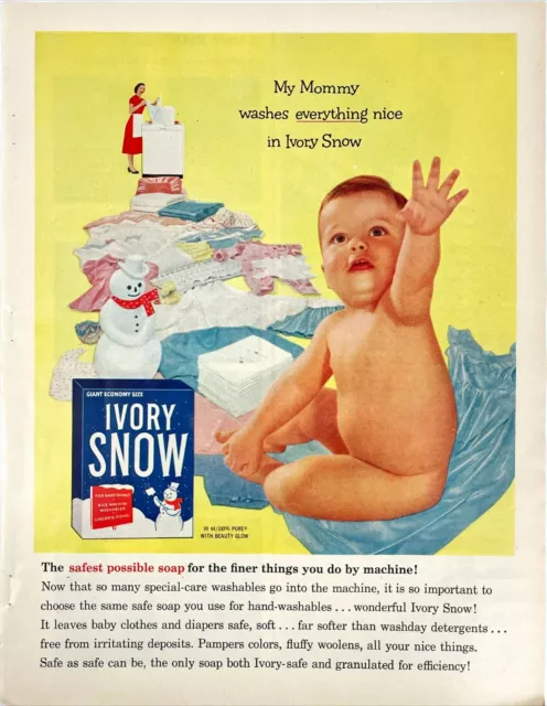 Ivory Snow Detergent Soap Pampers Colors Baby Vtg Advertising Magazine Ad 1957