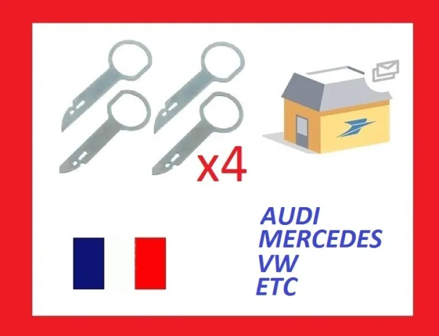 4 x Llaves de Extraccion para desmontar radio AUDI A2, A3, A4, A6, A8,TT