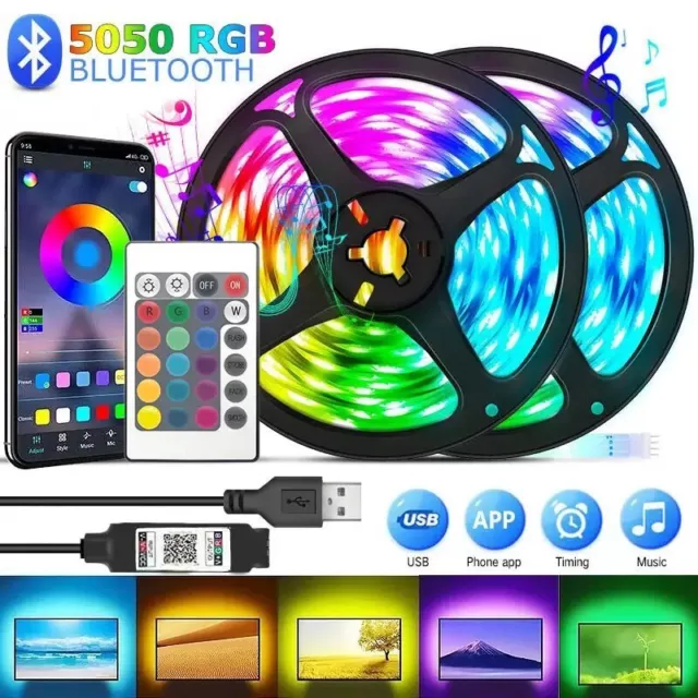 LED Lichterkette Leiste RGB Streifen SMD5050 Band Bluetooth Stripe Bunt Dimmbar