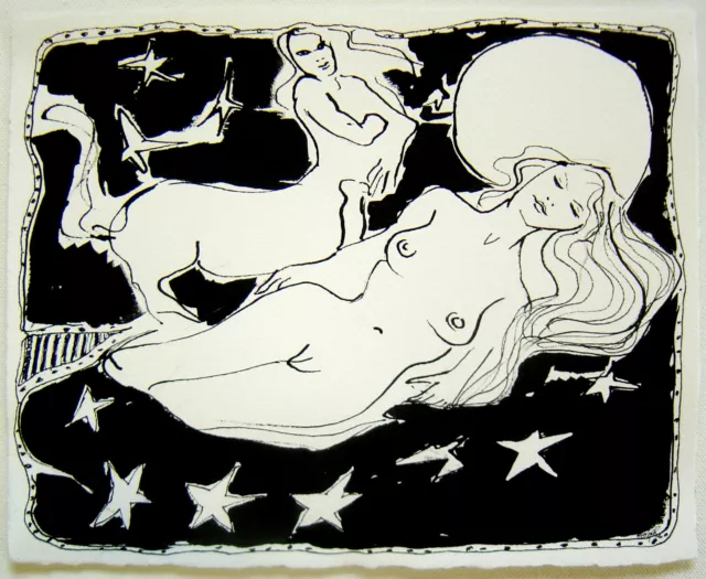 CENTAUR DRAWING Original Pen & Ink Mythology Centaur watching sleeping woman