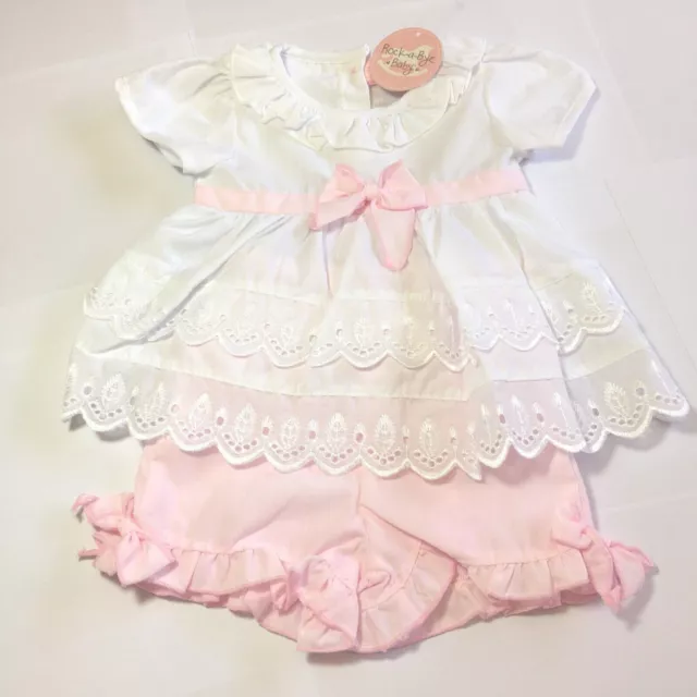 Baby Mädchen Kleidhose Set Schleife rosa/weiß getauft 0-3m 3-6m 6-9 Monate