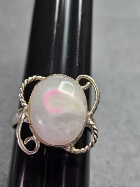 Vintage Crafted Aura Quartz Pink Sterling Silver Ring  7.75