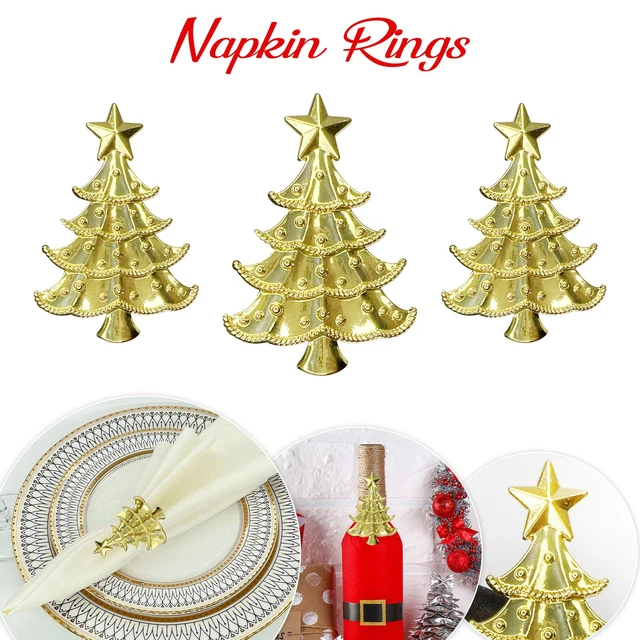 Poitemsis Lot de 6 ronds de serviette argentés en forme de flocon de neige avec diamant pour décoration de table de Noël
