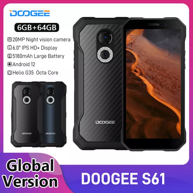 DOOGEE S51 Rugged Smartphone Unlocked, Android 12 4GB+64GB Waterproof Cell  Phone, 12MP + 8MP AI Camera, 6.0 HD+ Screen 5180mAh Battery Dual SIM 4G