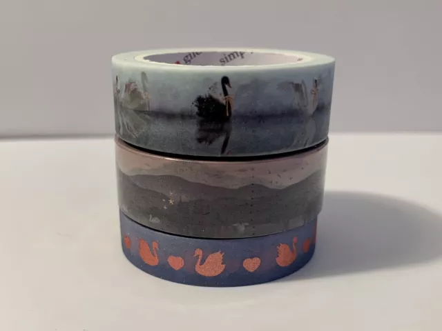 3 Simply Gilded Washi Tape 24” Samples - Swan, Swan Lake, Mountains, Rose Gold