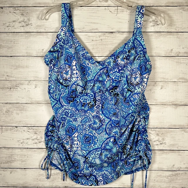 Rose Marie Reid Tankini Top Ruched Tie Sides Swimsuit Bathing Suit 16W