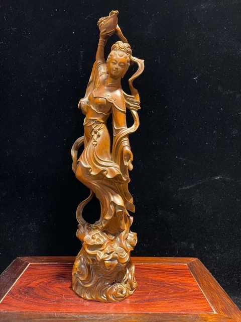 BY010-  26X7 X 7  CM  Boxwood Carving Figurine Statue : Pretty Fairy Girl