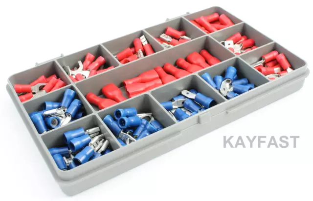 140 Assorted Crimp Connectors Insulated Electrical Wire Terminals Spade Fork Kit