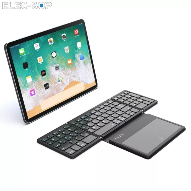 Leather Portable Mini Bluetooth Wireless Foldable Travel Keyboard w/ Touchpad