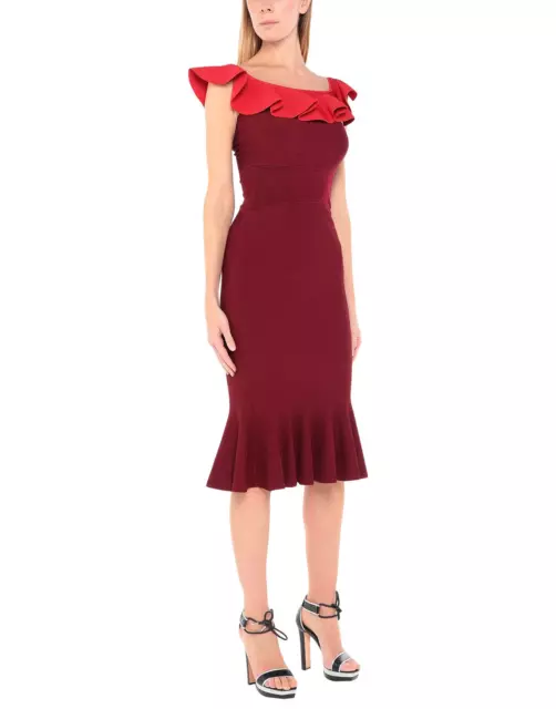 NWT Alexander Mcqueen  Ruffle 2-Tone  Dress 8U.S.(L INT)  Merlot MSRP$2380 2