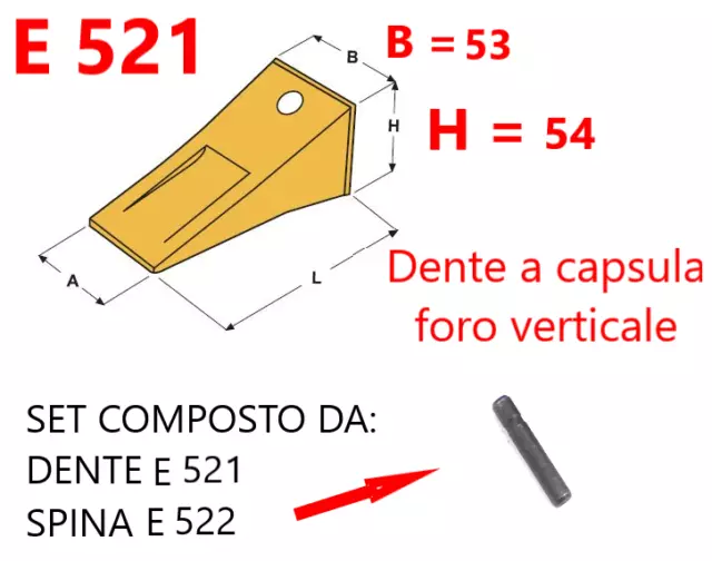 Denti A Capsula Esti E521 Per Benne Escavatori Foro Verticale Mini Pale Punta