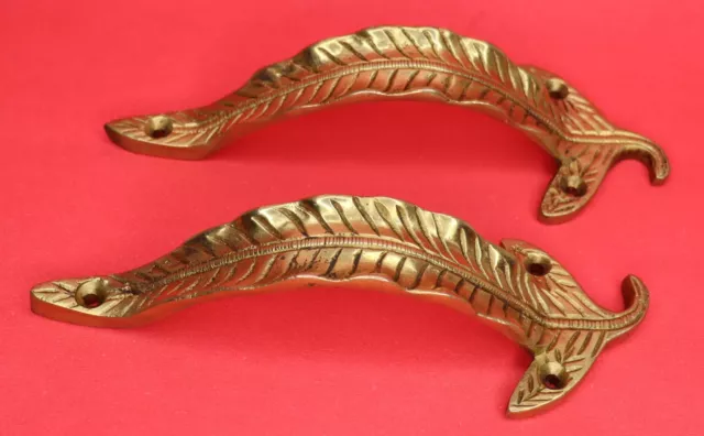 Leaf Shape Vintage Antique Style Handmade Brass Door Pull Handle Home Decor