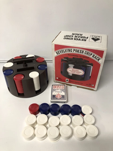 Hoyle Revolving Poker Chip Rack Caddy with Chips In Original Box Walnut