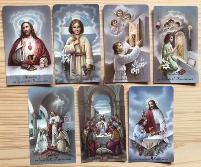 7 Holy Cards Andenken an die Erste Hl. Kommunion + Herz Jesu + Goldschnitt