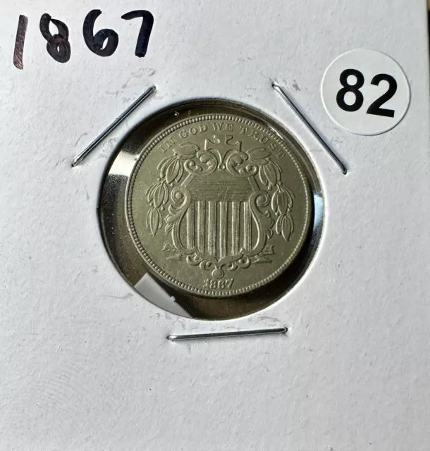 1867 Shield Nickel With Rays, SN082