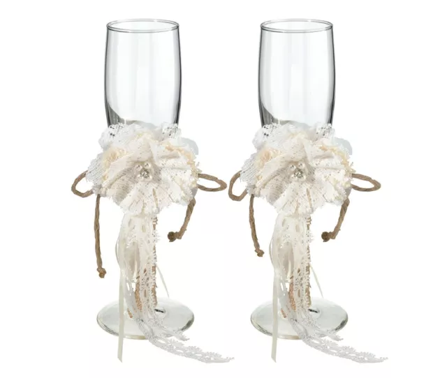 Vintage Rustic Wedding Burlap and Lace Toasting Glasses / Champagne Flutes