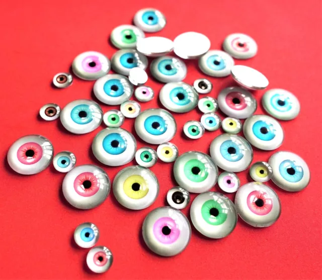 NEW All Sizes Human Eyes Cabochons Mixed Round Glass Cabochon Flat Back Eye UK