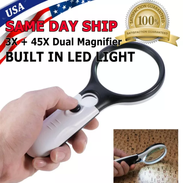 3 LED Light 45X Handheld Magnifier Reading Magnifying Glass Lens Jewelry Loupe