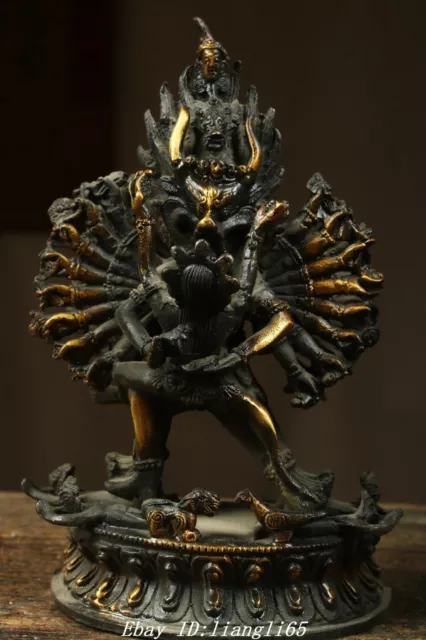 Old Tibet Buddhism Bronze Gilt 1000 Arms Buddha Yamantaka Yama Dharmaraja Statue