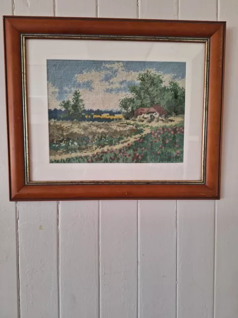 Vintage Chic Retro Cottage House Garden Tapestry Picture Needlework Framed 2