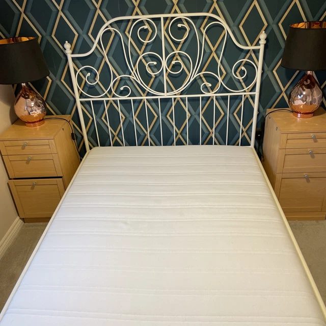 DOUBLE BED FRAME and Mattress, metal, white, ikea £100.00 PicClick UK
