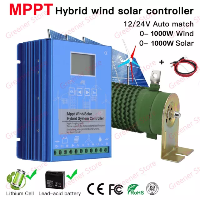 2000W Solar Wind Hybrid MPPT Laderegler LCD 12V 24V 48V DC + Dump Bluetooth APP