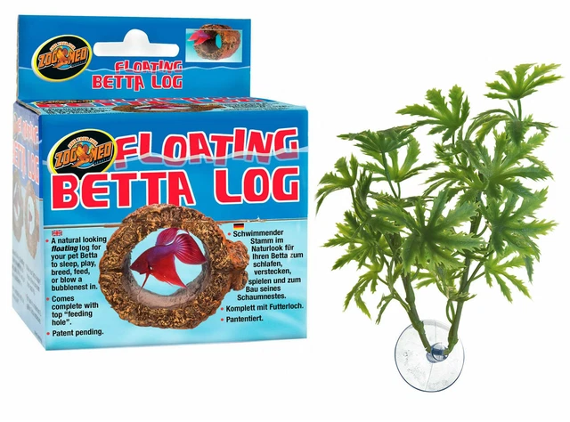 ZooMed Floating Betta Aquatic Log & Papaya Plant BUNDLE Fighting Fish Aquarium