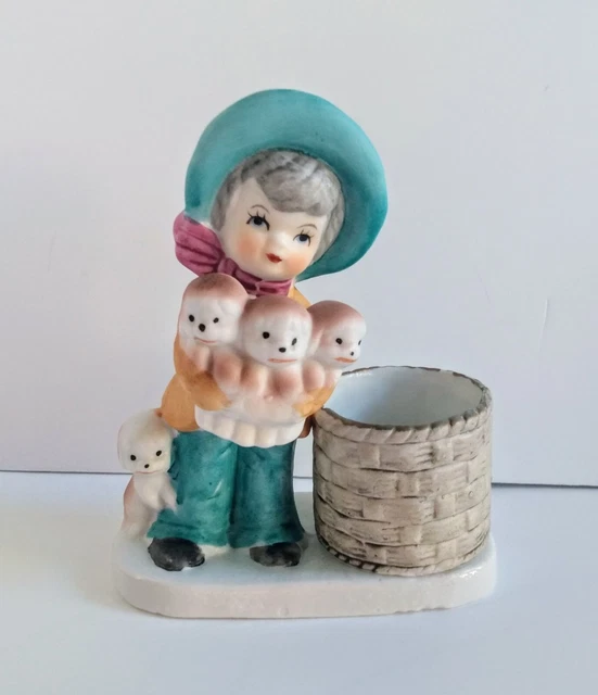 Vintage 1979 Jasco Little Luvkins Kid & Puppies Figurine Votive Candle Holder