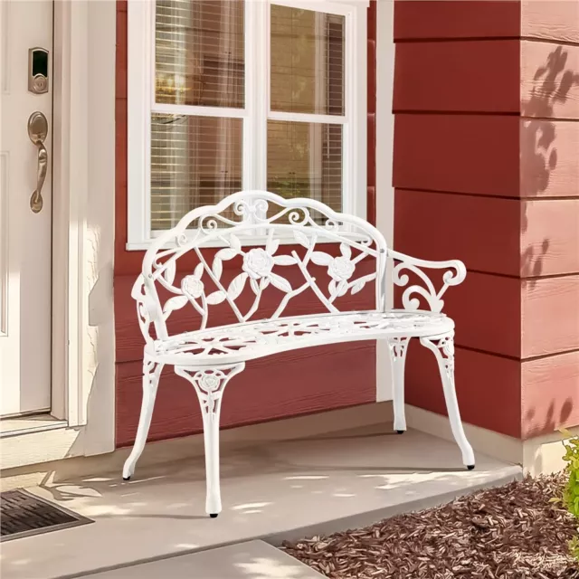 Garden Metal Bench Cast Aluminum Bench Outdoor Patio Chair Porch Loveseat Yard