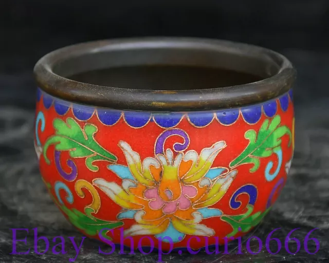 3" Marked Old Chinese Cloisonne Enamel Dynasty Palace Flower Tank Jar Crock