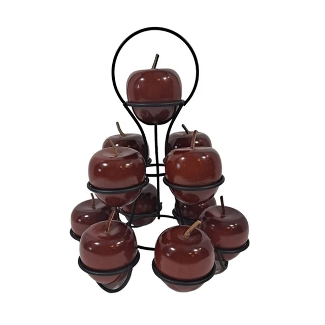 Black 3-Tiered Wooden Apple Tree Wrought Iron Stand Decorative Centerpiece