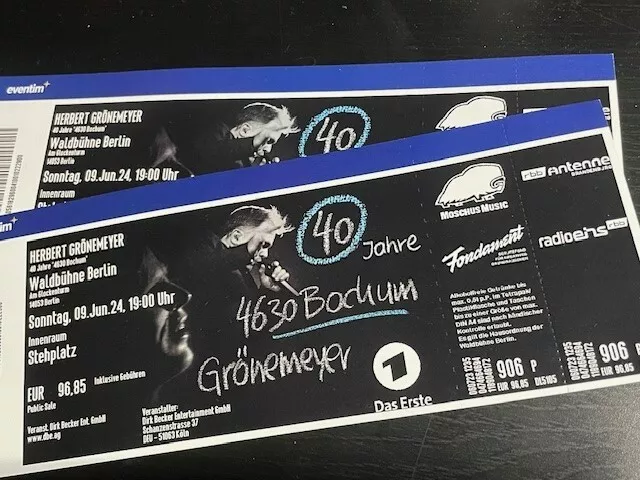 2 Tickets Herbert Grönemeyer,  09. Jun 24, Berlin Innenraum Stehplatz, 40 Jahre