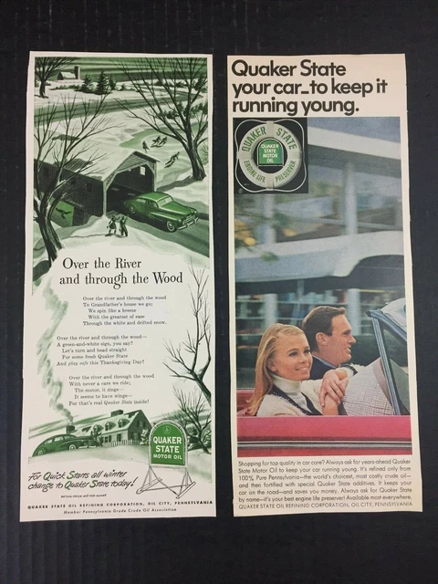 Vintage 1947 & 1966 Original Print Ad LOT X2 Quaker State Motor Oil